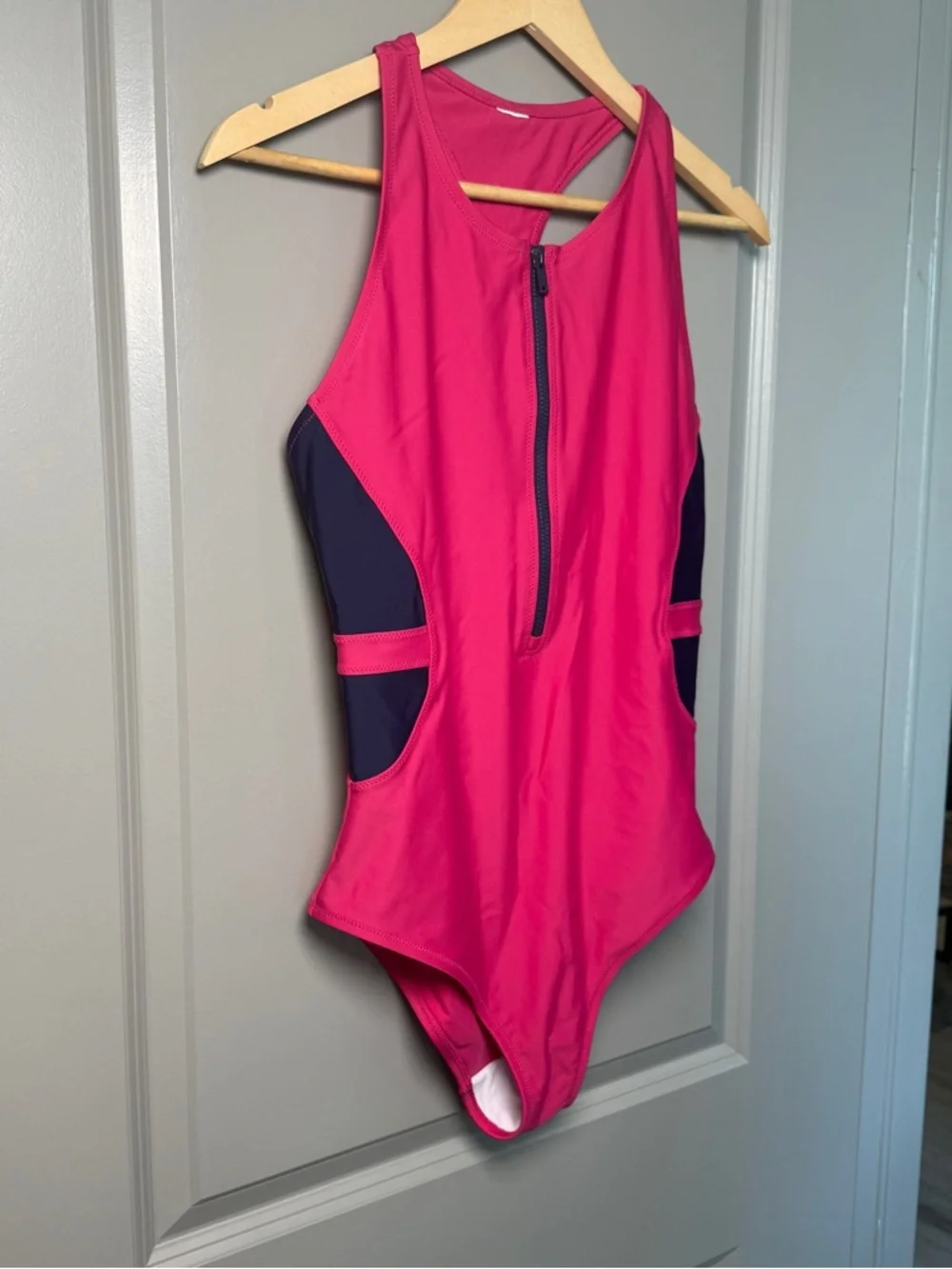 Sweaty Betty One-Piece Swimsuit | Colorblock | Hot Pink + Navy | Size L - Picture 3 of 8
